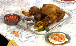 Rebecca Seal za’atar fried chicken with pickled cucumber on Sunday Brunch