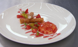 Kenny’s cannoli with a tonka bean filling and strawberry jelly on Masterchef 2018