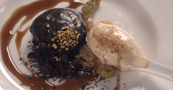 Alex’s Peruvian chilli chocolate ganache with boozy raisins, dulce de leche ice cream and  ...