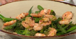 Melissa Hemsley tamarind ginger greens and prawns with mum’s chilli sauce on Sunday Brunch