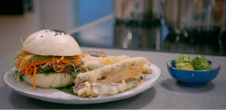 Pippa’s beef short rib in a bao bun with tempura chips on Britain’s Best Home Cook