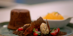 Pippa’s chocolate fondant with persimmon and sea buckthorn on Britain’s Best Home Cook