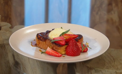 Dan Doherty’s Custard-soaked eggy bread French toast with strawberries and cream dessert o ...