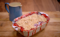 Katie’ plum crumble with custard on Britain’s Best Home Cook