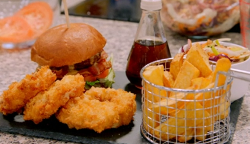 Katie’s Welsh rarebit cheese and bacon burger on Britain’s Best Home Cook