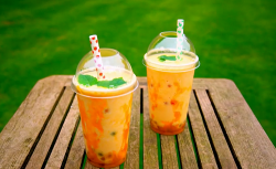 Tilly’s boba tea with tapioca pearls, mango  and milk on Matilda and the Ramsay Bunch