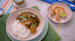 Pippa’s ox cheek massaman curry with Jasmine rice, prawns and a Thai herb salad on Britain ...