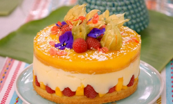 Pippa’s mango and raspberry cake using Mary Berry’s recipe on Britain’s Best H ...