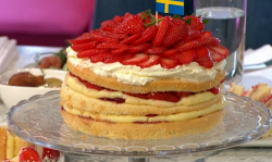 Bronte Aurell’s Swedish strawberry layer cake  on Sunday Brunch