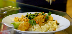 Dr Alison Barnes’ vegetable curry with chickpeas, cauliflower and spinach, served with Bul ...