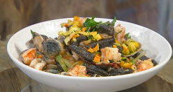 Jane Baxter Black cavatelli with clams, prawns and courgettes on Saturday Kitchen