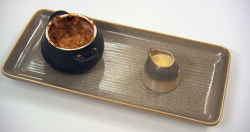 Martin Bayfield apple and rhubarb crumble with custard on Celebrity Masterchef 2018