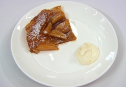 Josh Cuthbert apple tarte tatin with whipped cream on Celebrity Masterchef 2018