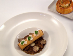 James Cochran cep-tional starter with mushrooms and brioche  bun on Great British Menu