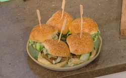 Ben Tish Sicilian chickpeas pancakes in a burger bun on Saturday Kitchen