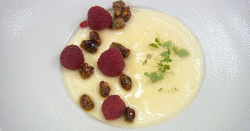 Spencer Matthews lemon posset with raspberries dessert on Celebrity Masterchef 2018