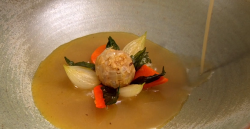 Ross Bryans no bones about it broth starter on Great British Menu