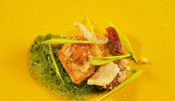 David’s pig trotters with cod and mussels dish on Great British Menu