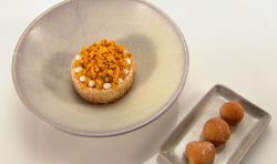 James Cochran tree of life dessert with coconut, mango and doughnuts on Great British Menu