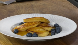 James Martin American style pancakes with buttermilk, blueberries and maple syrup on James Marti ...