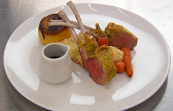 AJ Pritchard basil and Parmesan crusted rack of lamb with a red wine and raspberry reduction on  ...