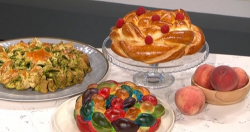 Allegra Feltz braid your bread making rainbow  Jewish halal bread on This Morning