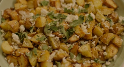 Nigella Lawson Greek potatoes with Feta  cheese on Saturday Kitchen