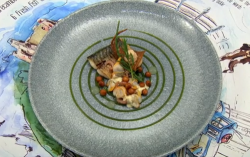 Craig Sherrington’s In For The Long trawl with mackerel, cockles and peas  fish course on  ...