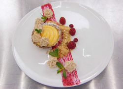 Stefanie Reid lemon pie with raspberry puree dessert on Celebrity Masterchef 2018