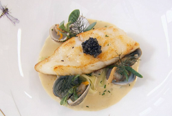 Paul Askew’s turbot with clams and cockles starter cooked by John Partridge on Celebrity Masterc ...