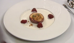 Lisa Maxwell’s baked nectarines with a cardamom and cinnamon syrup and amaretti biscuits d ...