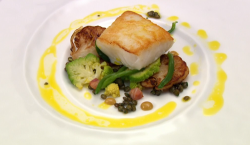 Liam Simpson-Trotman one a day cod with lentils fish course on Great British Menu