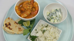 Zoe Lyons’s Goan prawn, coconut and pumpkin curry with coriander rice on Celebrity Masterc ...