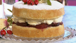 Claire Ptak red plum Victoria sponge cake on Sunday Brunch