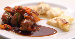 Zoe Lyons sausage casserole with dauphinoise potatoes and Greek salad on Celebrity Masterchef 2018