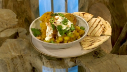 Anna Jones roast aloo gobi cauliflower with flatbreads on Saturday Kitchen