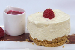 Gemma Collins white chocolate cheesecake with raspberries on Celebrity Masterchef 2018