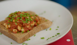 Poppy and Emma’s beans and toast with chives on Eat Well For Less?