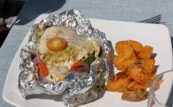 Chris and Louise pesto cod parcels with Mediterranean vegetables on Eat Well For Less?