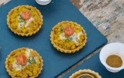 Rahul’s Ghugni chat tarlets with vegan chickpea curry on the Great British Bake Off 2018