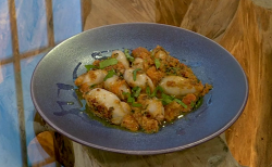 Jane Baxter stuffed squid stuffed squid with toasted almonds in a tomato and basil sauce on Satu ...