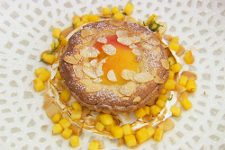 Dave’s peach and almond frangipane tart with cardamom custard on MasterChef: The Professionals