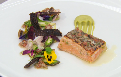 Dean’s lime and vanilla seared salmon with beetroot and asparagus dish  on MasterChef: The ...