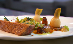 Michael Caines Chinese five spiced duck with cabbage and duck sauce on MasterChef The Profession ...