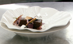 Michelle’s muscovado and ginger sponge with cinnamon meringues and cherries on MasterChef  ...