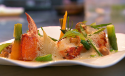 Michael Caines Fricassee of Lobster with Summer Vegetables cooked at Lympstone Manor on MasterCh ...