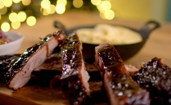 Catherine Fulvio’s pork ribs with orange and pomegranate salsa on The Best Christmas Food Ever