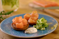 Paul Ainsworth brandy cured salmon with dropped scones and pickled cucumber on The Best Christma ...