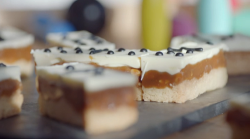 Liam Charles salted millionaire’s  shortbread in dominoes style on Liam Bakes