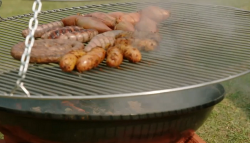 Jimmy Dehorty schwenker grill for cooking BBQ South African sausages on Jamie and Jimmy’s  ...